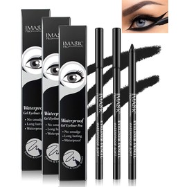 3 Pcs Matte Black Waterproof Smudge-proof Gel Eyeliner Pencil, Fade-Proof Cream Eyeliner Pen Smooth Easy-to-Sharpen Tattoo Pencil for Women Cat Eye/Smoky Eye Makeup, Waterline Gel Eye Liner Pencil