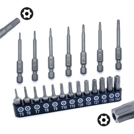 VETCO 20-Piece Security Torx Bit Set, Tamper Resistant Star Bits Set S2 Steel, 1" and 2.25" Long T5 - T15