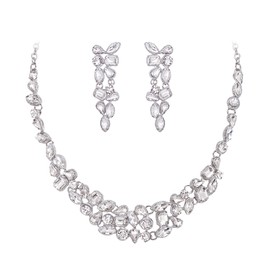 EVER FAITH Art Deco Kristall Braut Prom Schmuckset Braut Strass Geometrische Statement Halskette und Ohrringe Set Kostüm Schmuck für Damen Hochzeit Party Klar Silber-Ton