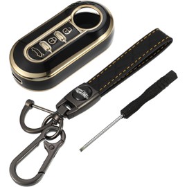 Juego de funda para llave inteligente de coche compatible con Fiat 500, cubierta protectora de TPU negra sin llave con llavero