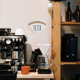 Farmhouse Wood Coffee Filter Holder & Dispenser - Wall Mounted Cone Filter Storage for Coffee Bar Decor (White)