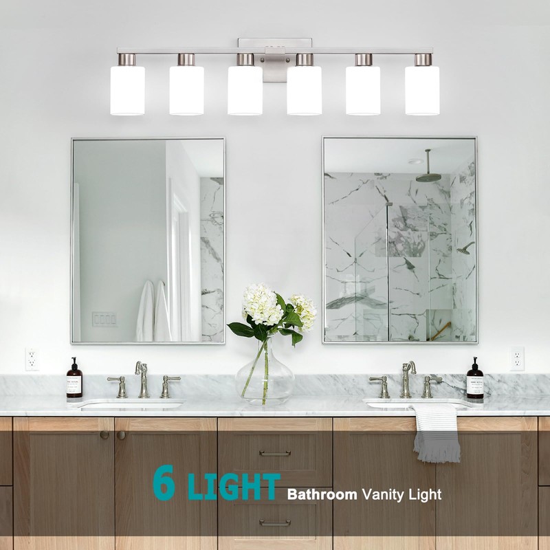 DIDUIO 6-Light Bathroom Vanity Light Brushed Nickel Bathroom Light Fixture