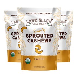 Lark Ellen Farm Sprouted Salted Cashews - Non GMO, Healthy Keto Snacks, Paleo, Gluten Free, Vegan, Certified Organic Nut, Sugar Free, High Protein, Kosher, Low Glycemic, Peanut Free Facility 10 oz - 3 pack