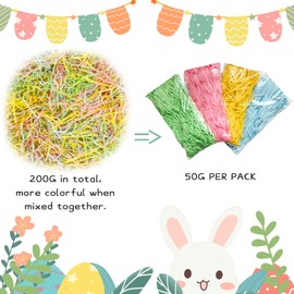 PEVOGON 4 Colors Easter Grass Raffia Filler Paper Shreds for Easter Basket Gift Packaging Filling Egg Stuffer Party Supplies Decoration, 200G