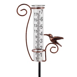 HOBYLUBY Rain Gauge Outdoor with 7 Inch Glass Tube, Rain Gauges Large Clear Numbers Measure Gauge for Yard, Garden, Lawn(Iron Bird)