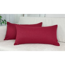 Aiking 2 Pieces of 12" x 24" Brushed 100% Polyester Decorative Lumbar Pillow Covers, Zipper Closure, Burgundy