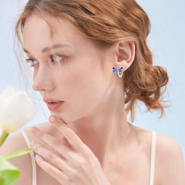 Dragonfly Earrings for Women 925 Sterling Silver Blue Hoop Earrings Small Huggie Earrings Jewellery Christmas Gifts, Sterling Silver, Moonstone