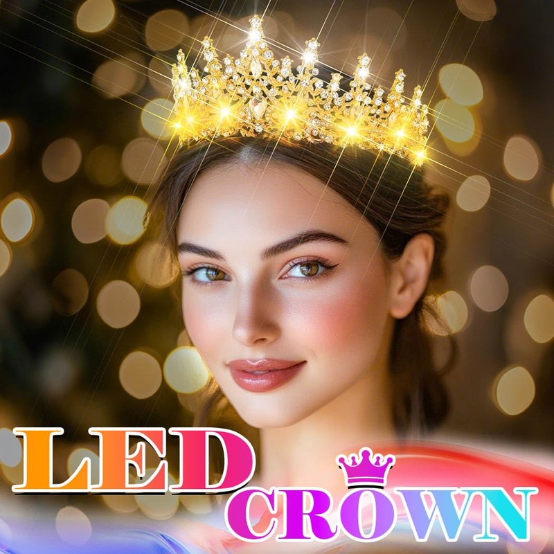 Urieo Light up Queen Crown LED Rhinestone Tiaras with Comb