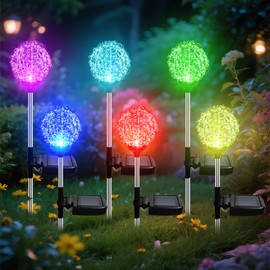 MMHF Solar Garden Lights Outdoor, Upgraded Globe Powered Garden Light, Multi-Color Changing LED Solar Stake Lights for Patio Backyard Pathway Party Decoration (Stainless Steel, 6 Pack)