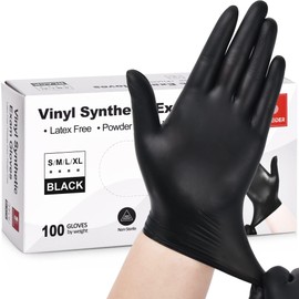 Schneider Black Vinyl Synthetic Exam Gloves, 4 Mil, Large, Disposable Gloves Latex-Free, Plastic for Medical, Cooking, Cleaning, and Food Prep, Surgical Powder-Free, Non-Sterile, 100-ct Box (L) | Schneider