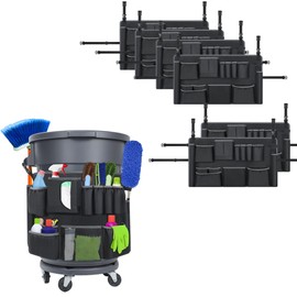 6PCS Trash Can Caddy Bags Fit 32-55 Gallon Garbage Bin, Garbage Bin Caddy Bag with 13 Pockets Compatible with Brute & Uline, Commercial Cleaning Supplies Organizer Bag & Janitorial Duties(6PCS)