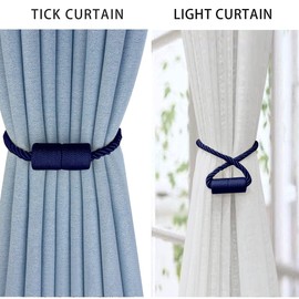 XDerlin 4 Pack Strong Magnetic Curtain Tiebacks Outdoor Decorative Tie Backs Modern Rope Tiebacks Modern Handmade Tie Backs Decorative Curtain Holdbacks for raperies-Light Blue