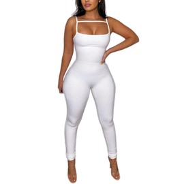 MVKV Women's Sexy Sleeveless Bodycon Party Club Long Rompers Jumpsuit White M