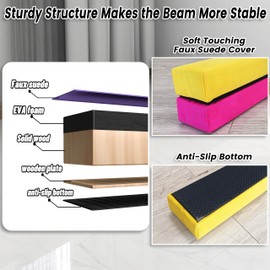 FC FUNCHEER 8FT Folding Balance Beam -Gymnastics Floor Beam -Gymnastics Equipment for Kids,Wood core- Anti-Slip Bottom and Carrying Bag for Home (Suede, Gradient Rainbow)