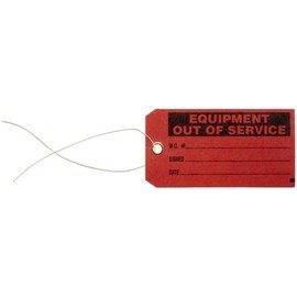 Brady 86756 5-3/4" Height, 3" Width, B-853 Cardstock, Black On Red Color Production Status Tag, Legend "Equipment Out Of Service, W.S.Number/Signed/Date" (Pack Of 100)