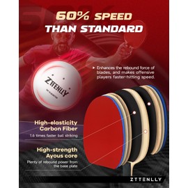 ZTTENLLY Ping Pong Paddle with Carbon Technology | Performance-Series,7-ply Finest Blade, Expert Speed/Edge/Balance, Thicker Protector Case | Table Tennis Racket for Professional (Speed, 2-Pack)