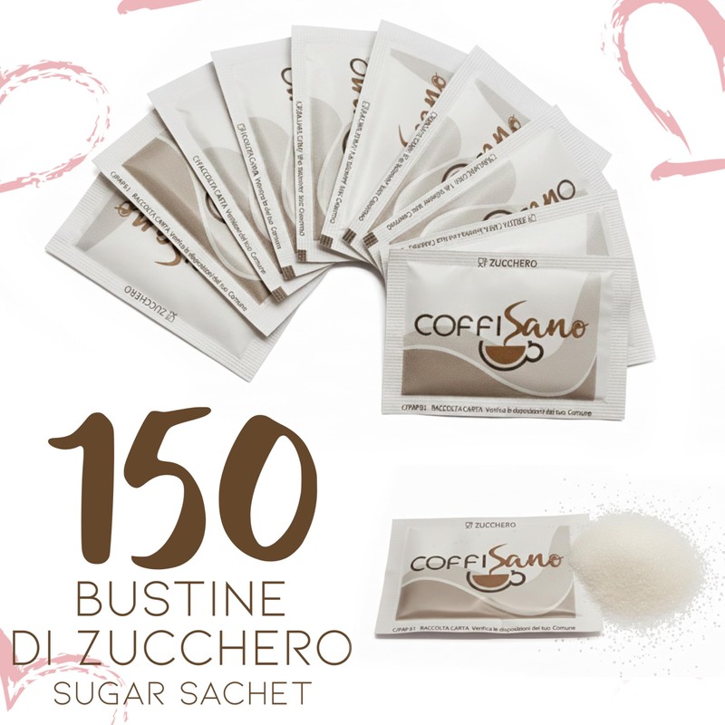 Coffisano 150 Bustine di Zucchero Bianco 4 gr, Monodose, Confezionate