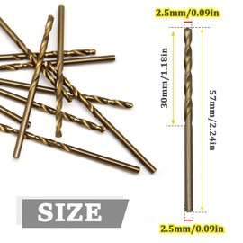 CEEYSEE 10Pcs Drill Bits 2.5mm HSS Cobalt Drill Bit Straight Shank Twist Drill Bits Titanium Jobber Drill Bit Sets for Stainless Steel,Aluminum, Plastic and Wood (2.5mm/MHZT)