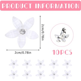 Feliciay Pack of 10 Small Flower Hair Clips, Mini Flower Hair Clips, Small Diamond Hair Clips, Bridal Hair Clips for Girls, Wedding Bridal Hair Accessories, Hair Clip (White)