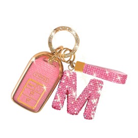Key Fob Cover with Bling Rhinestone Large Letter Keychain, Soft TPU Case Shell, Car Accessories for Women Key Protector for 2015-2022 Accord Civic CRV Pilot Odyssey (M)