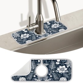 Kitchen Faucet Splash Mat,Kitchen Sink Splash Guard Faucet Mat,Sink Mat for Kitchen Decor 15 x 5.4 in,Sink Pad Home Accessories,Polyester Absorbsent Mats for Bathroom,Dark Flower Plants
