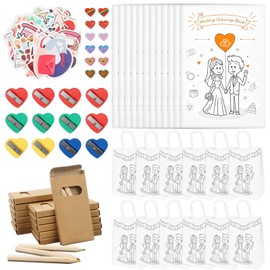 Feirdhoo Set di 12 bomboniere per matrimonio, libro da colorare, matite colorate, sacchetti regalo, gomme, temperamatite, adesivi ideali come regalo di nozze, idee regalo, cestino di emergenza per