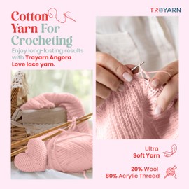 Angora Love (paquete de 4 madejas) 20% lana 80% acrílico – hilo de lana para ganchillo – Peso de encaje #1 hilo de dedos y calcetines (4 x 3.5 onzas) – Rosa caramelo