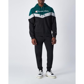 Champion Men's Legacy Script Shop Color Block (220291) -Soft Compact Powerblend Fleece Hooded Tracksuit, Green (GS502), XL