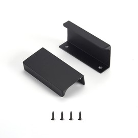 Satanga Black Pack of 2 Edge Finger Pull for Cabinets Kitchen Concealed Aluminum Hidden Bar Pulls Drawer Pulls Easy to Install 3.15 inch Overall Length