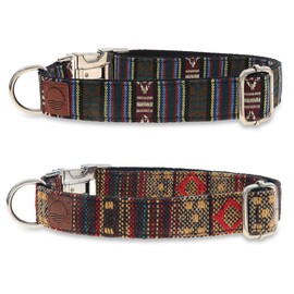 Made by Nami Boho Dog Collars Set of 2 Made of Nylon - Various Sizes Small and Large Dogs - Adjustable, Breathable & Lightweight - Premium Dog Collars (L (45-65 cm), Aztec & Brown)