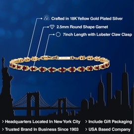 Gem Stone King Red Garnet Tennis Bracelet for Women in 925 Sterling Silver | 1.62 Cttw | Round 2.5MM | Gemstone January Birthstone | 7 Inch