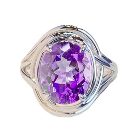 ZDIFDIC Oval Shape Created Amethyst Ring Birthstone Gemstone Topaz Knot Ring Solitaire Engagement Rings for Women, Anniversary Plated 925 Silver Promise Open Rings for Her