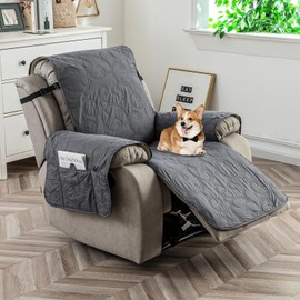 100% Waterproof Recliner Chair Cover, Recliner Chair Covers for Reclining Chair, Non-Slip Fabric Recliner Couch Cover for Living Room, for Pets Kids Protector, Washable (Dark Gray, 28"Recliner Chair)