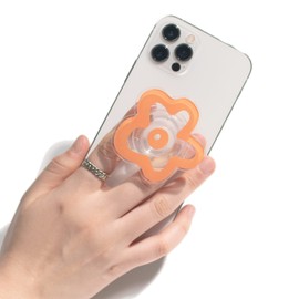 OnTheGrip Cute Transparent Daisy Flower Shape Design Mobile Phone Grip Multi Functional Collapsible Stand Holder for Smartphone Tablet Cell Phone Accessory (Coral)
