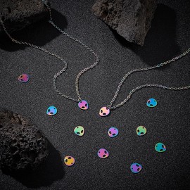 UNICRAFTALE Pack of 12 Rainbow Alien Charms Stainless Steel Alien Head Pendant Flying Alien UFO Metal Charms Jewellery Pendant for Earrings Bracelets Necklace Jewellery Making
