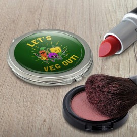 Let's Veg Out Vegetables Rock Relax Funny Humor Compact Travel Purse Handbag Makeup Mirror