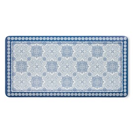 MARTHA STEWART Comfort Anti Fatigue Strie Medallion Tile Kitchen Mat, Comfort Standing Mat, Non-Slip Backing, Safe Beveled Edge, Navy Blue, 19.6" x39"