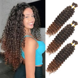 CAZSYSDD Deep Wave Bulk Hair for Braiding 22 inch No Weft Deep Wave Bundles Curly Braiding Hair Extensions for Boho Braids and Wavy Braiding 2 Braids Per Pack (T30#, 22inch (3pack))