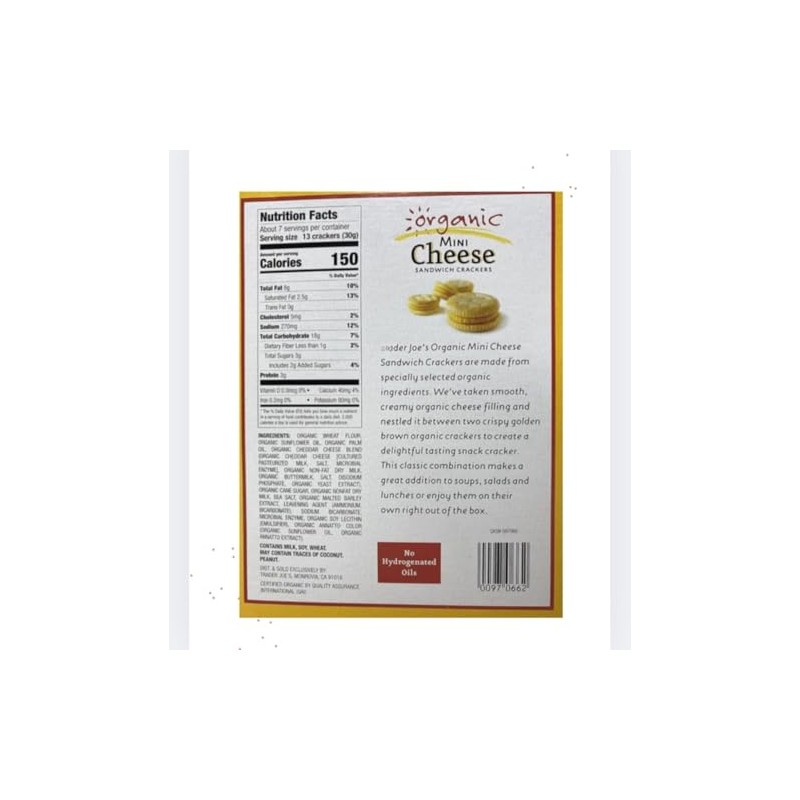 Organic Mini Cheese Sandwich Crackers Pack of 3. 7.5oz each
