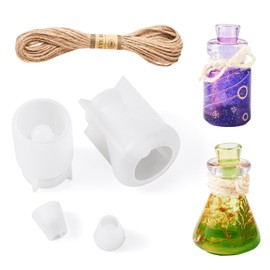 2Pcs Small Bottle Silicone Molds Mini Drift Bottle Resin Molds Epoxy Resin Casting Mould with Jute Cord 50-51mm for Candle Holder Home Decoration Gifts DIY Crafts
