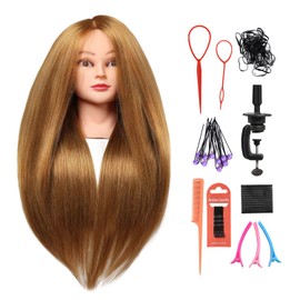 Armmu 26"-28" Mannequin Doll Head with 60% Real Hair, Hairdresser Practice Training Head Cosmetology Manikin Doll Head with 9 Tools and Clamp - #27 Honey Golden