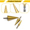Hocansen 3-Piece Step Drill HSS Drill Bit Spiral Groove Step