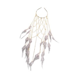 SM SunniMix Tassel Feather Headband Head Chain Beach Fashion Rhinestone Hair Accessories Headpieces for Prom Bridal Girls Birthday Woman, Gold