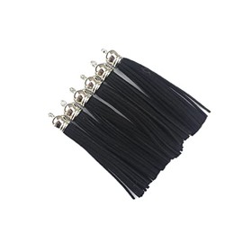 20 Silver Cap 3-1/2 Inch Faux Suede Tassel Charm with CCB Cap for Keychain Cellphone Straps 88mm Jewelry Charms D451 (Black)