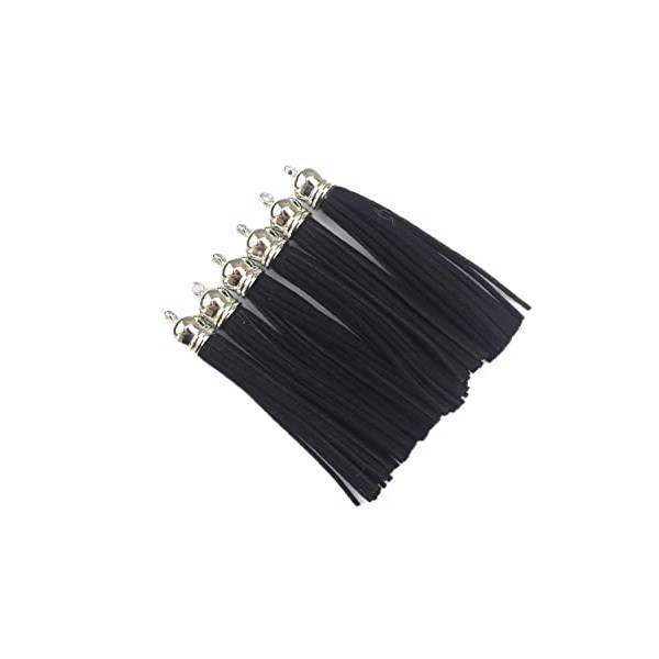 20 Silver Cap 3-1/2 Inch Faux Suede Tassel Charm with