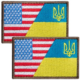 Bluyellow 2Pcs Ukraine American Flag Patch, Embroidered Hook and Loop Military Morale Tactical USA Ukraine Patch for Tactical Backpack, Vest, Helmet, Hat, Jacket, Airsoft, Dog Vest, 3x2 Inches