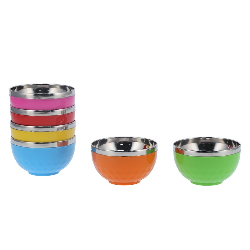 6Pcs set Color Stainless Steel Bowl Heat Insulation Salad Noodles