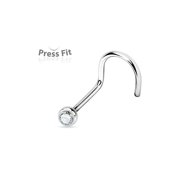 PiercedOff 316L Surgical Steel Nose screw with Clear CZ Gem