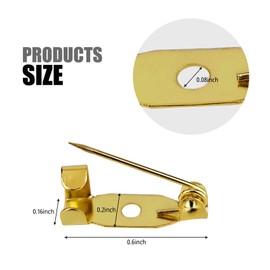 50 Pcs Brooch Pins, Safety Pins, Pin Badge Backs with Holes for Jewelry Crafting, Sewing Fabric (15MM, Gold)
