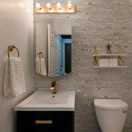 StyloVue 20 Sheets Kitchen Peel and Stick Backsplash Tiles, Beige with Metal Gold Look Stick on Backsplash for Kitchen, RV, Fireplace